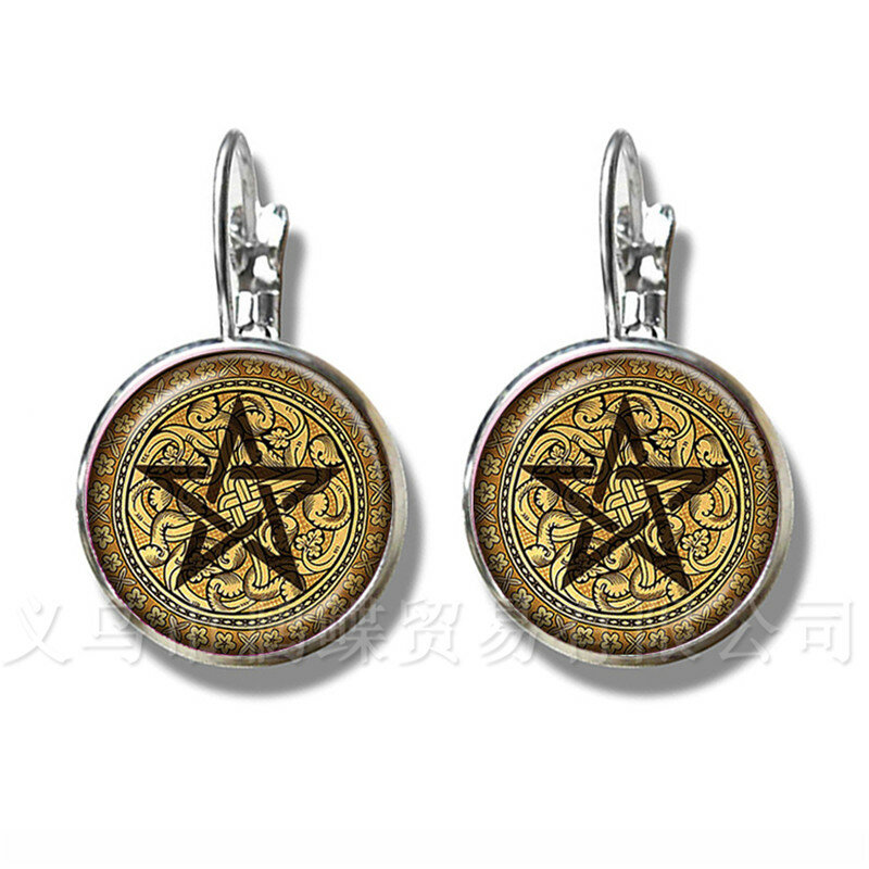 Satanic Baphomet Pentagram Bracelet Gothic Silver Plated Earrings Satanism Evil Occult Pentacle Jewelry Pagan Charm Stud Ear
