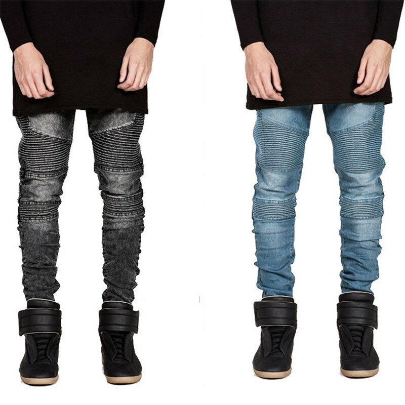 Idopy-pantalones vaqueros elásticos de estilo Hip Hop para hombre, Jeans ajustados para motociclista, rasgados, Vintage