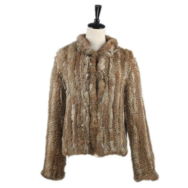 レディ本物のニットウサギの毛皮のジャケットコート秋の冬の女性の毛皮の上着コート服 VF7009