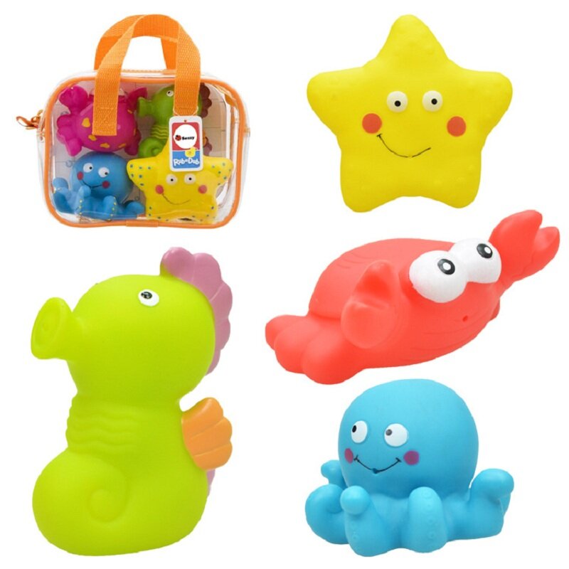 4Pcs Gift Bag Package Cute Transportation Theme Soft Rubber Baby Bath Toy Kids Swimming Toys water toys