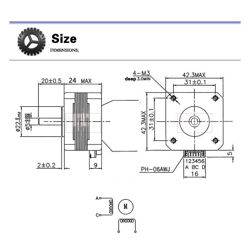 Motor paso a paso nema 17 42, 23mm, 0.42N.m, 1.5A para motor de paso de impresión 3D 4023