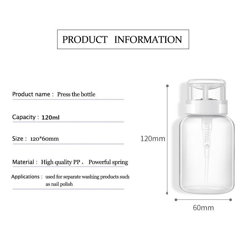 Heißer! Push Unten Leere Pumpe Dispenser Für Nagellack Entferner Alkohol Klar Flasche 120ML