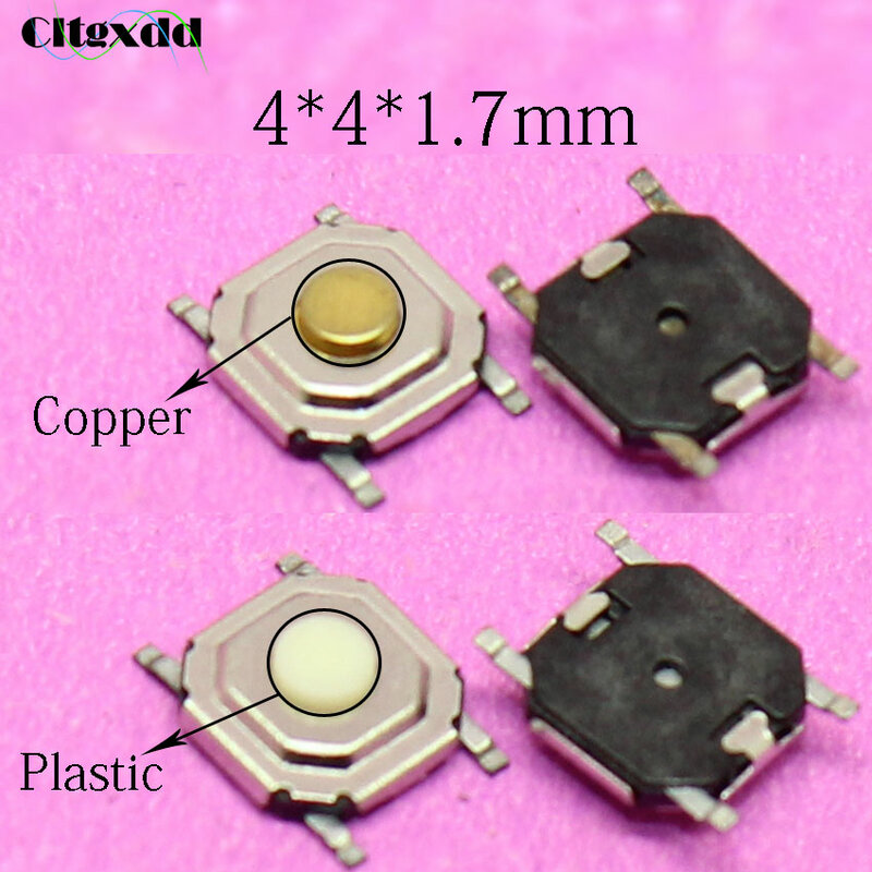 Cltgxdd 1Pcs 4*4*1.5/1.6/1.7Mm 4 Pin Light Touch Micro Switch SMD4 tahan Air ON/OFF Saklar Sentuh Tombol Plastik atau Tembaga