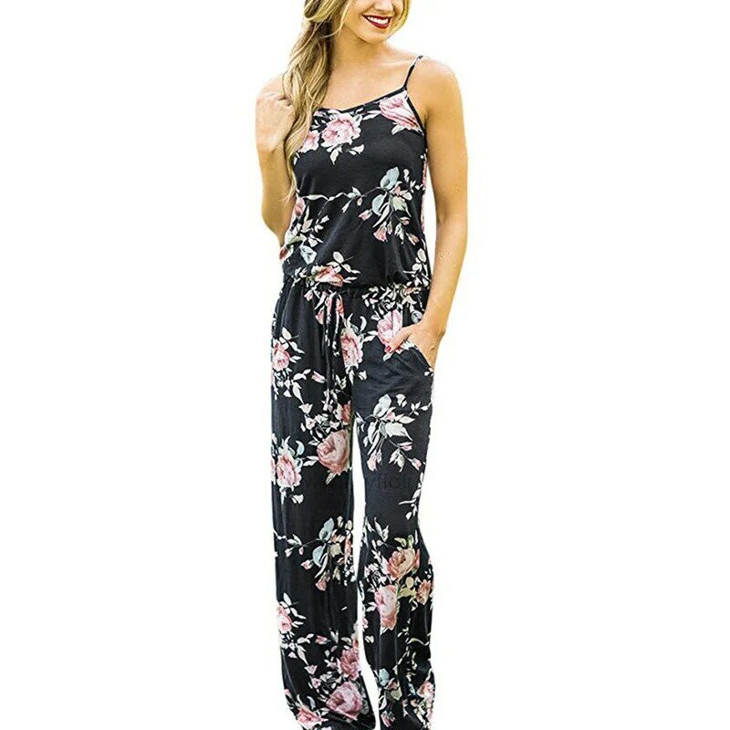 SINFEEL Fashion Women Sexy Sleeveless Spaghetti Strap Casual Loose Long Playsuit Party Jumpsuit&Romper Women Jumpsuits Plus Size