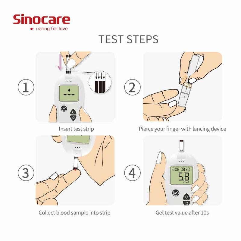 Sinocare Safe-Accu 혈당 계량기 혈당 계량기 키트, 테스트 스트립 바늘, 의료용 당뇨병