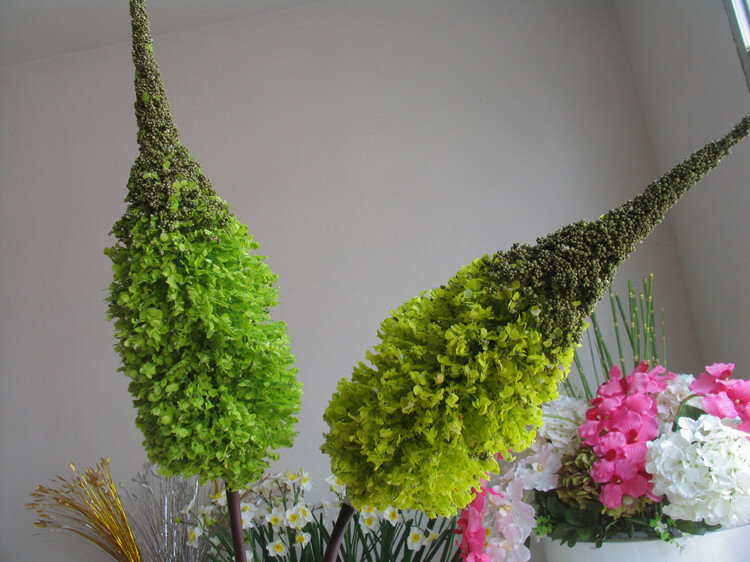 [] Flores artificiales de simulación para decoración de nieve, flores artificiales de color verde amarillento, barata, promocional