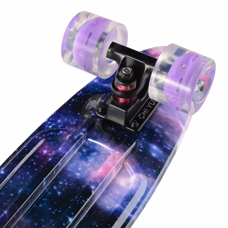 CHI YUAN 22 inch Skateboard Cruiser Board Penny Bord 22 "X 6" Retro Longboard Skate Grafik Galaxy Komplette junge Mädchen Led Licht