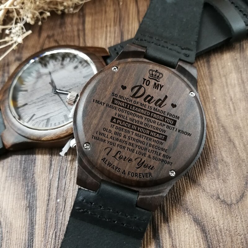 Relógio de madeira gravado para o meu pai eu amo você homem relógio presente de aniversário relógios personalizados relógio de pulso presentes de madeira