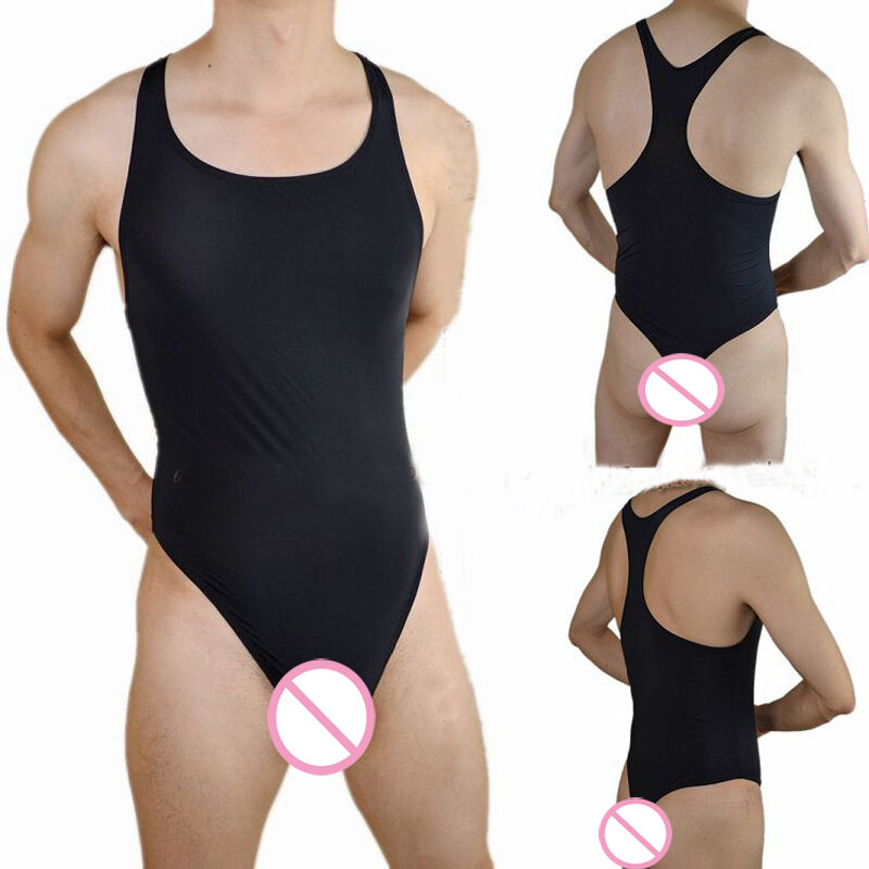 Pakaian dalam pria seksi, Jumpsuit Bodysuit pria tanpa lengan tembus pandang sutra es ZJH040