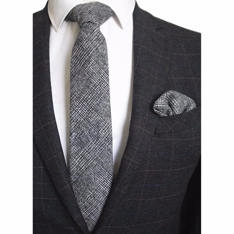 Ricnais-Gravata xadrez sólida masculina, gravata e lenço de caxemira de qualidade, conjunto de corvos de lã, 8cm