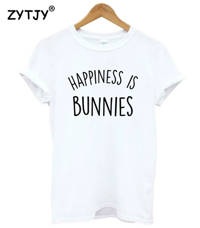 Happiness is bunnies Letters Print Women Tshirt Cotton Funny t Shirt For Lady Girl Top Tee Hipster Tumblr Drop Ship HH-261
