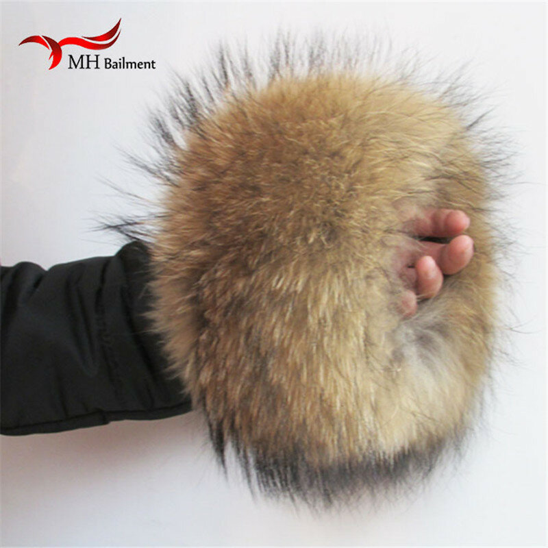 ธรรมชาติขนสัตว์แท้ Cuff Oversize จริง Raccoon Fur Cuff แขนเสื้อสำหรับสตรีฤดูหนาว Downcoat X #2