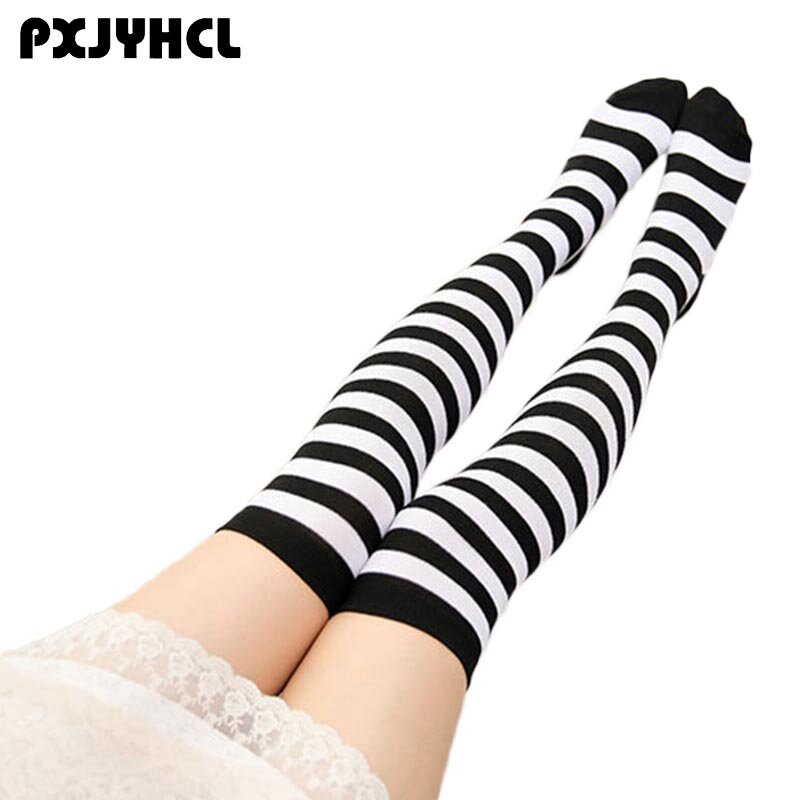 Women Sexy Striped Stockings For Halloween Thigh High Stocking Over the Knee Japanese Student Anime Cartoon Cosplay Long Socks
