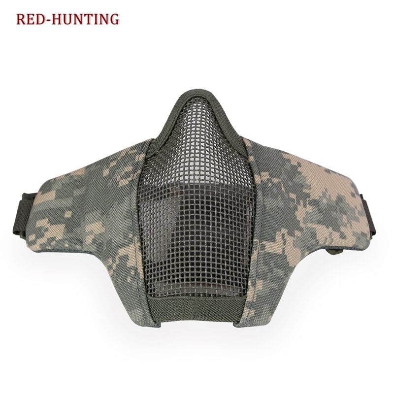 New FG AU Tactical Half Face Mask Airsoft Field Wargame Metal Steel Net Mesh Military Hunting Tactical Airsoft Half Face Mask