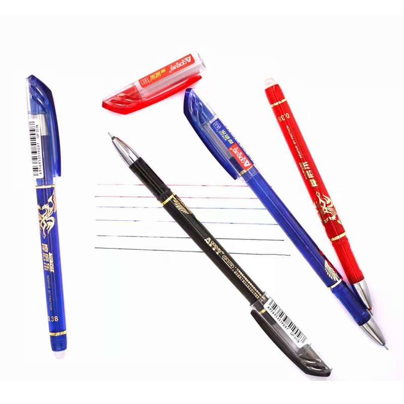 Bolígrafo de Gel borrable, herramienta de escritura de papelería para escuela y oficina, con mango lavable, 0,38mm, azul, negro y rojo, 14 unids/set por juego