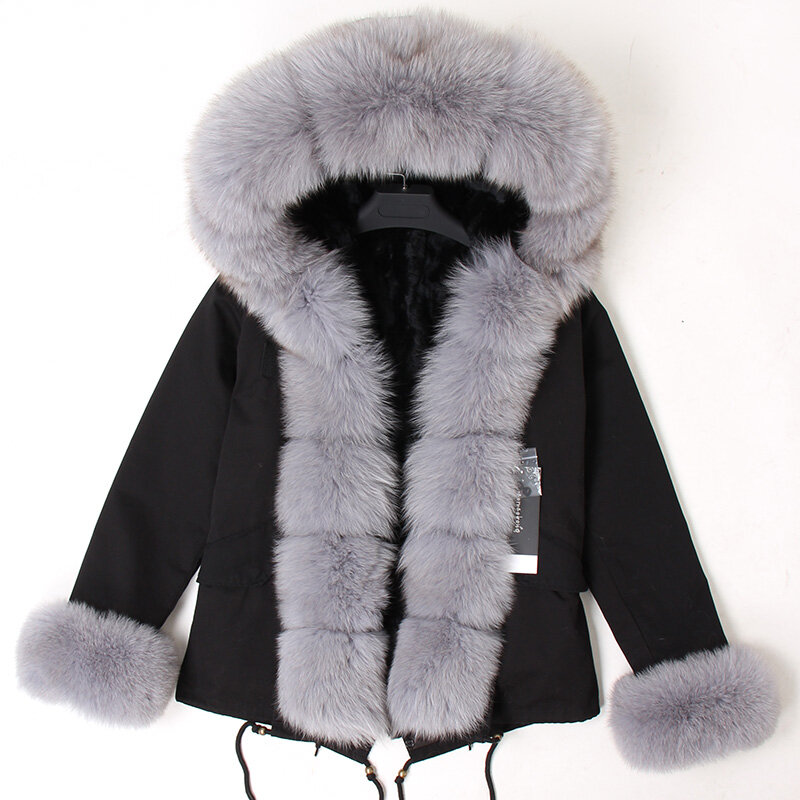Maomaokong-Parka de algodón para mujer, abrigo de piel de zorro Natural con capucha, forro de piel de conejo, abrigo grueso y cálido para invierno