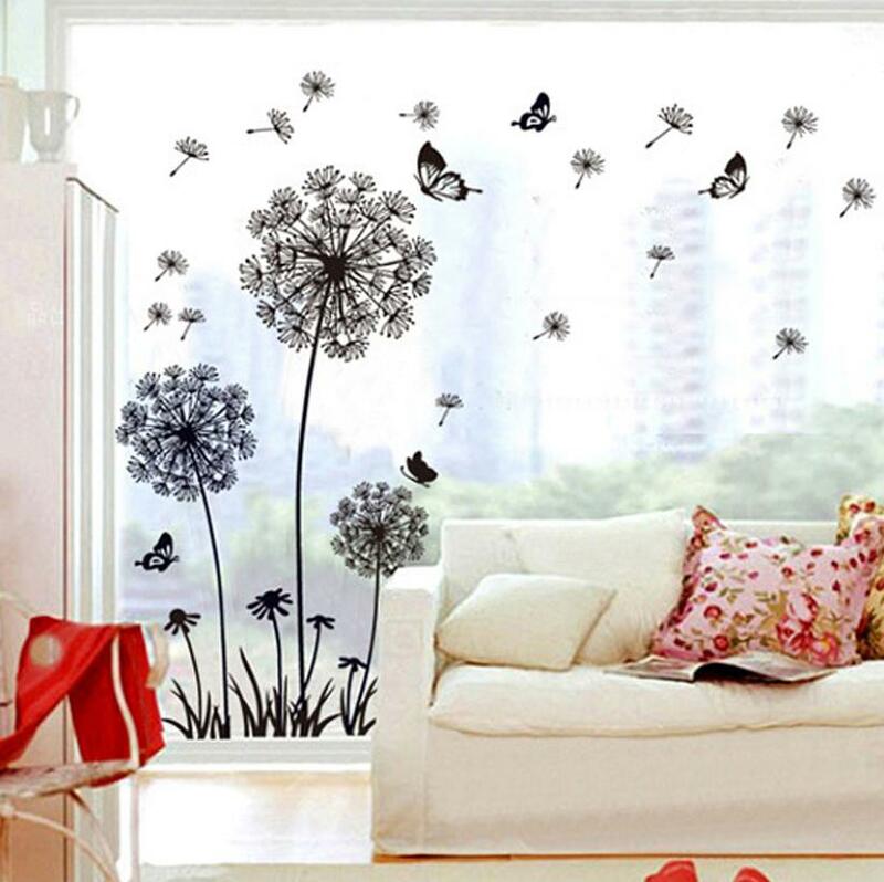 "Butterfly Flying In Dandelion" naklejki do sypialni naklejki ścienne w stylu parzystym oryginalny Design 2017 naklejki ścienne z pcv ZY5125