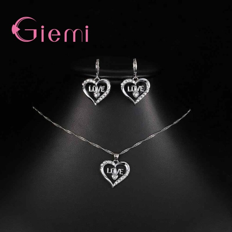 Regali di gioielli di compleanno per ragazze moderne set di orecchini di collana di cuore d'amore in argento Sterling 925 di alta qualità per la festa di nozze