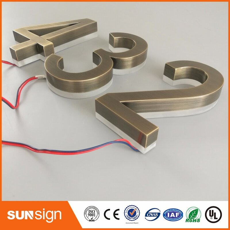 H15cm one letter Home decor stainless steel numbers LED house number sign outdoor