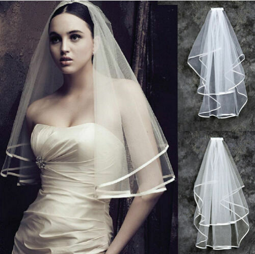 New 2t White Ivory Wedding Satin Edge Comb Elbow Bridal Veil