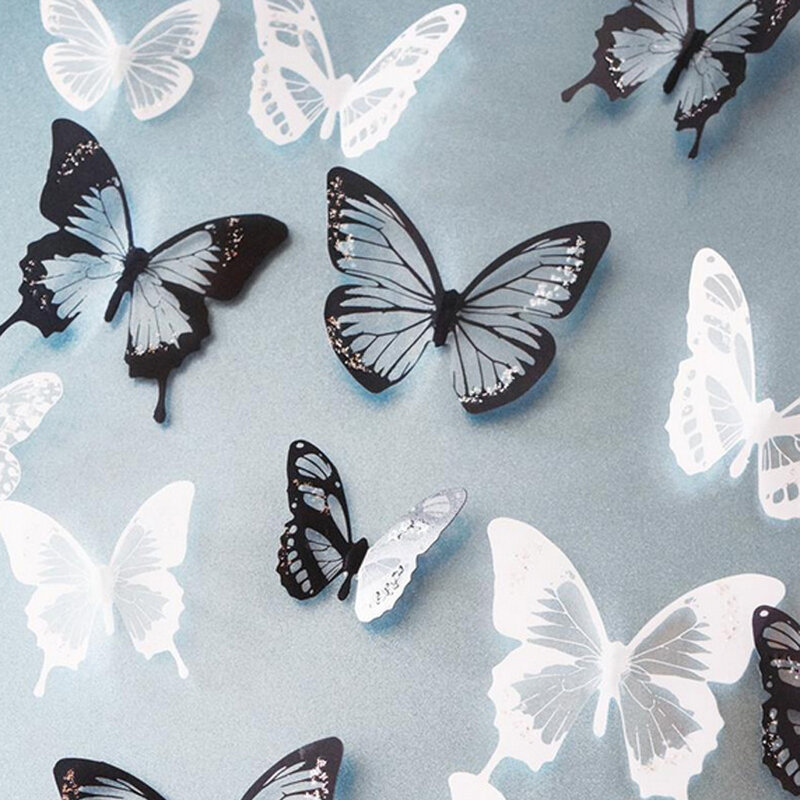 18 pièces/ensemble 3d cristal papillon autocollant mural beaux papillons Art décalcomanies décoration de la maison autocollants décoration de mariage sur le mur