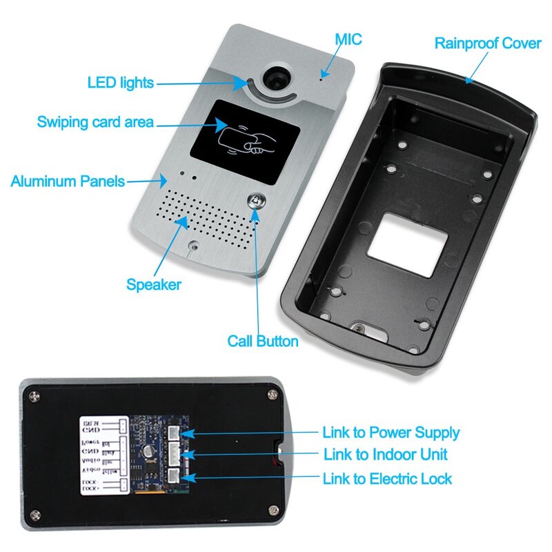 Sistema de videoportero con cable, timbre para puerta, cámara exterior a prueba de lluvia con Monitor de 7 pulgadas, pantalla de alta definición para uso doméstico