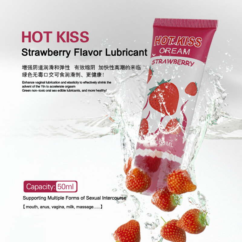 Hot Bacio Strawberry Cream Gusto Del Sesso Orale Commestibile A Base D'acqua Lubrificante Gay Sesso Anale Lubrificante Lubrificazione Vaginale per il Sesso 50 ml
