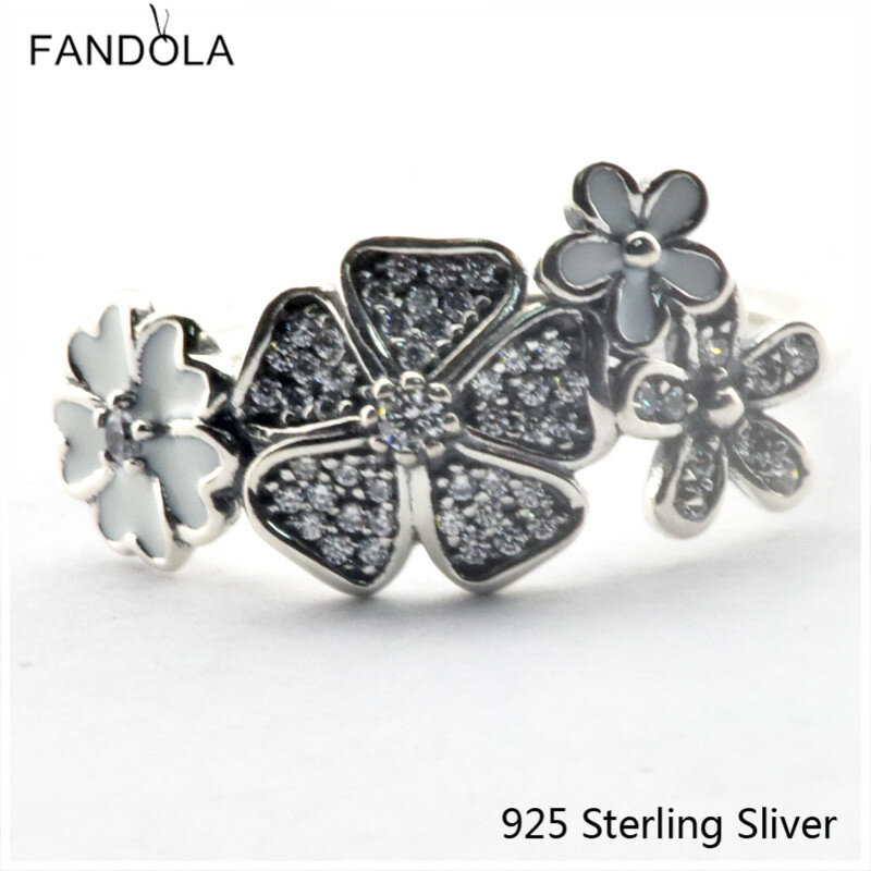 925 Sterling Silver Original ช่อดอกไม้ Charms เคลือบสีขาวและ CLEAR CZ สำหรับเครื่องประดับ DIY ผู้หญิงของขวัญวันวาเลนไทน์