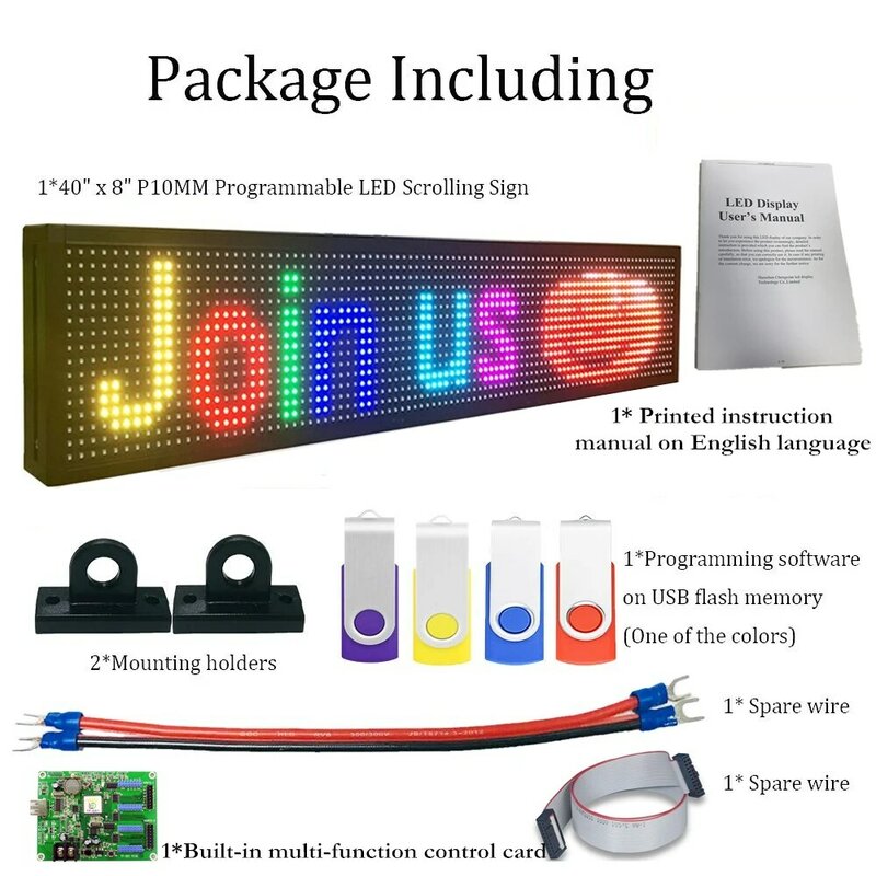 P10 RGB Led 스크롤 디스플레이 39x8 디지털 디스플레이 보드, 풀 컬러 전자 스크롤 Led 사인 광고용 USB 프로그래밍 가능