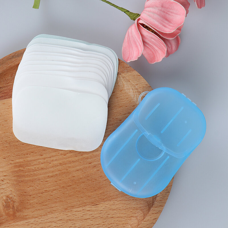 20pcs/1box Portable Washing Hand Wipes Bath Travel Scented Slice Sheets Foaming Box Paper Soap