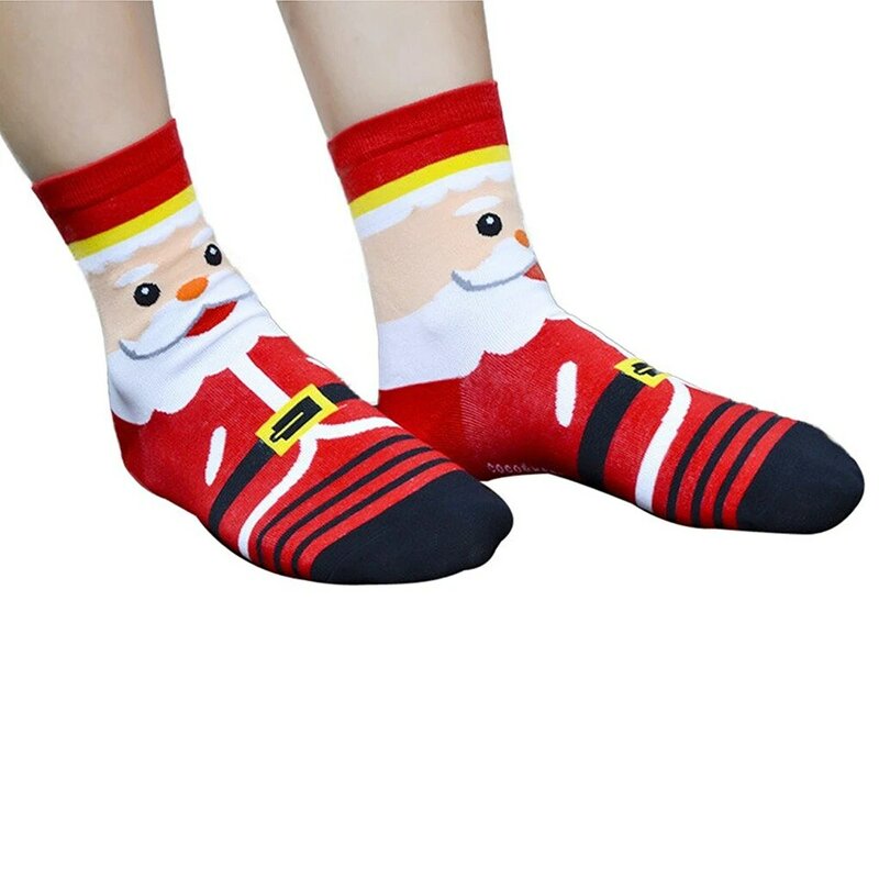 1 คู่หญิงสาวคริสต์มาส 3D Santa Claus รูปแบบผ้าฝ้ายถุงเท้าผู้ถือของขวัญ
