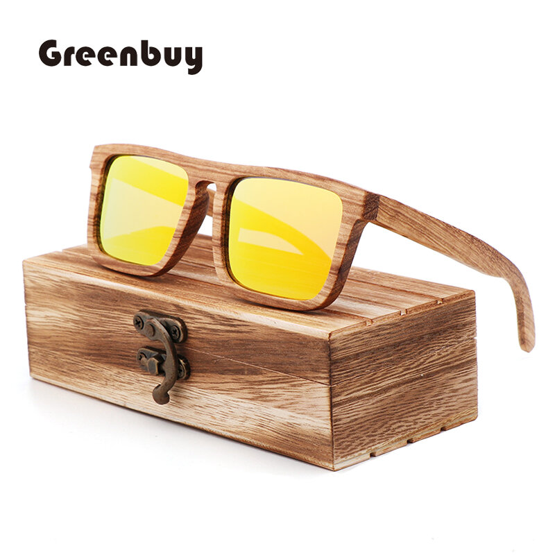 Neue Zebra Holz polarisierende UV400 Sonnenbrille einfache quadratische Sonnenbrille für Männer und Frauen Vintage Mode Rahmen Brille Tac Linse
