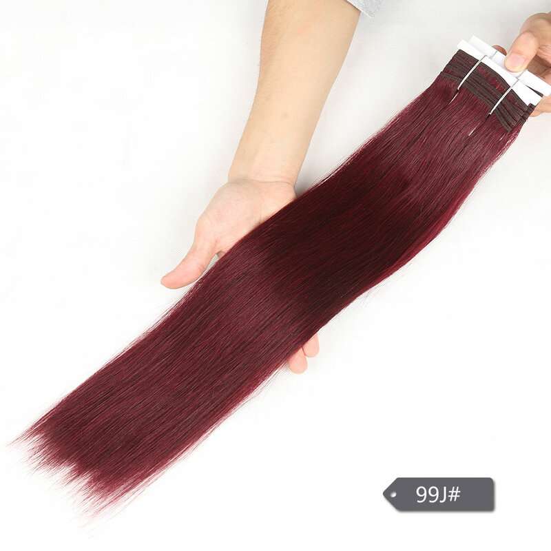 Sleek-Brazilian Straight Hair Weave Bundles, Double Drawn, Cabelo Humano Natural, Remy, 27 #, 30 #, 6 #, 8 #, Vermelho, 99J, 1 PC apenas