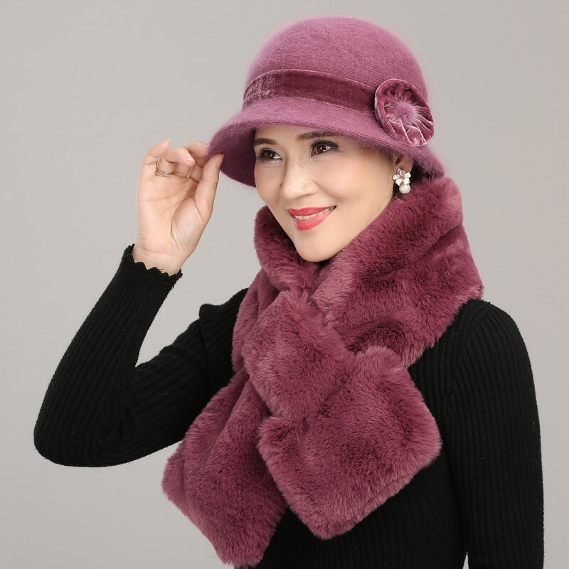 Cappello femminile di mezza età donna inverno madri nonna riscaldamento regalo di natale berretto signora sciarpa di velluto ispessimento all'aperto H7171