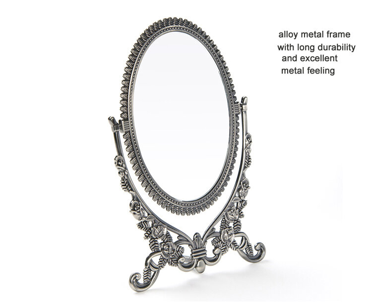 360 rotating retro double face pieghevole in lega di metallo trucco tavolo comò desktop cosmetico specchio in rilievo antico stagno telaio 338B