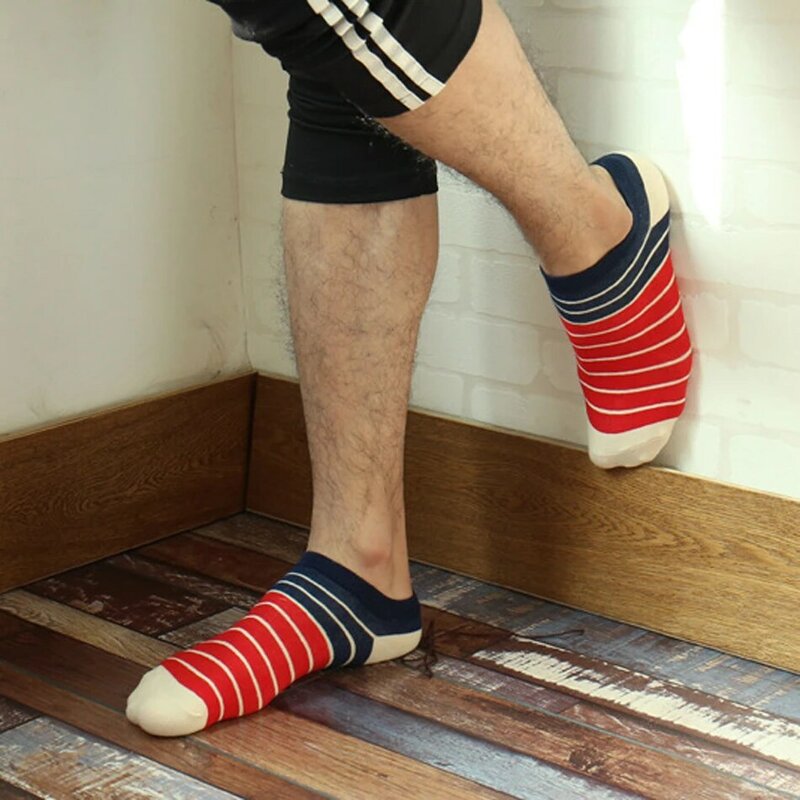 Цветные полосатые хлопковые носки, мужские невидимые носки по щиколотку, Мужские дышащие тонкие носки без показа, размер США 6-10 (EUR 38-44)