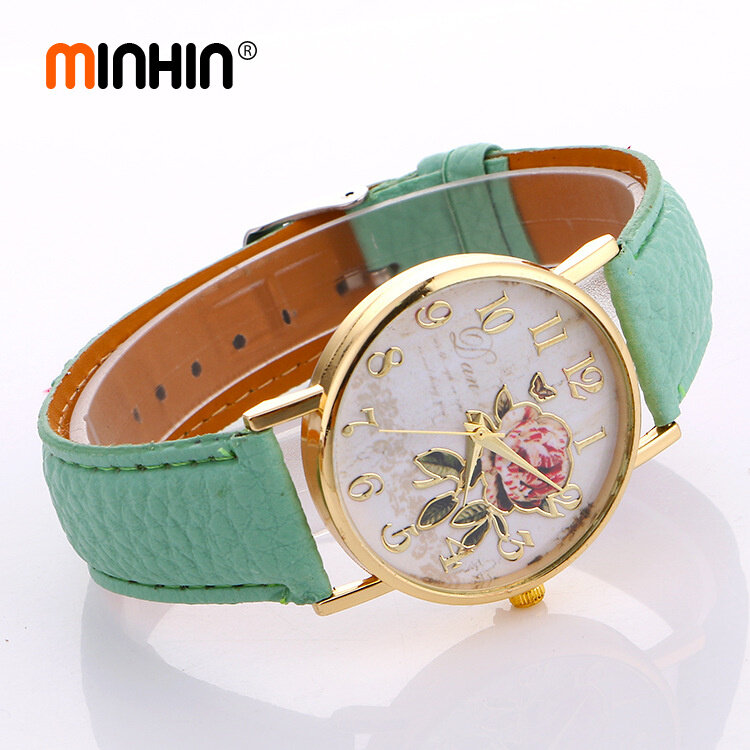 Женские наручные часы MINHIN, повседневные часы с принтом в виде Розы, из ПУ кожи, подарок для студентов