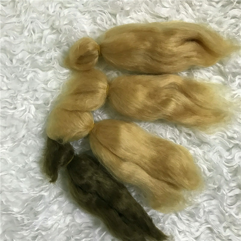 100% Pure moher Reborn laleczka bobas włosy z ciemnobrązowym/złotym kolorem nadające się do DIY Reborn laleczka bobas peruka dla lalki łatwe do mycia i korzenia