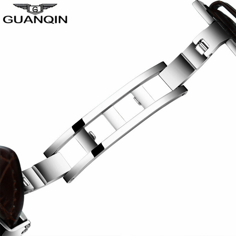 GUANQIN-relojes mecánicos automáticos para hombre, reloj informal de moda de lujo, correa de cuero Tourbillon luminoso