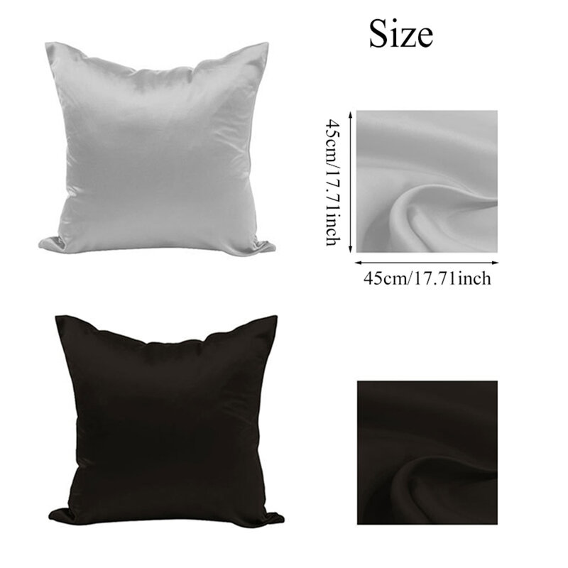 1pc 45*45cm Satin Pillowcase Comfort Square Home Sofa Decor Solid Color Throw Pillow Cover Case Satin Cushion Cover