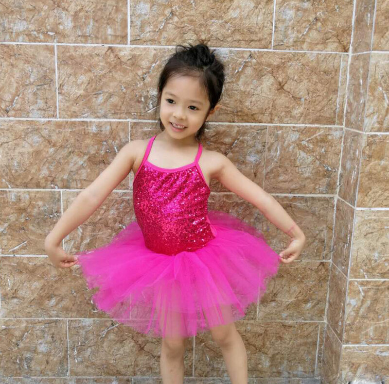 Vestido florido de lantejoulas para meninas, bailarina fada bailarina, roupa de dança infantil, collant de ginástica, vestido tutu