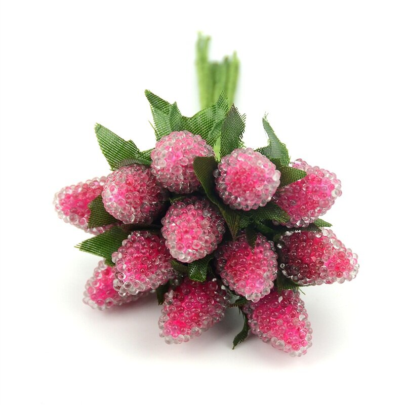 12pcs Artificial Glass Berries Fruit Red Cherry Plastic Fruits For Home Wedding Decoration Fake Strawberry Mulberry Flower