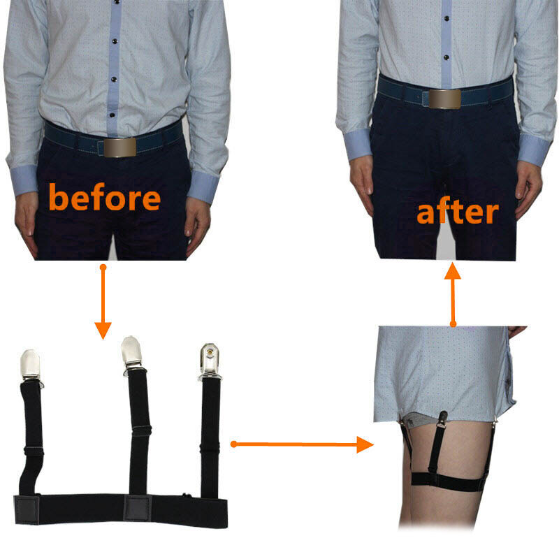 2 Pcs Men Shirt Stays Belt with Non-slip Locking Clips Keep Shirt Tucked Leg Thigh Suspender Garters Strap BS88