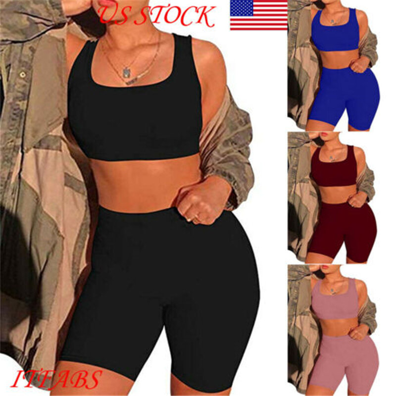 Conjunto duas peças curto e sensual feminino, top cropped e shorts de motociclista, multicolor, bodycon, roupas de verão para mulheres, 2019