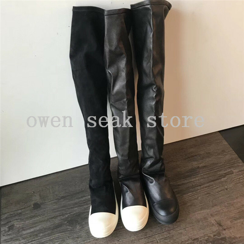 Owen Seak stivali sopra il ginocchio da uomo scarpe da ginnastica di lusso in pelle di pecora inverno Casual Snow Flats scarpe nere di grandi dimensioni