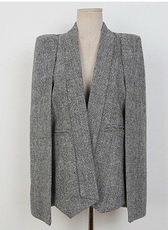 2021 nova manga longa capa blazer casaco feminino entalhado divisão capa jaqueta terno feminino blazer ol escritório workwear xadrez preto