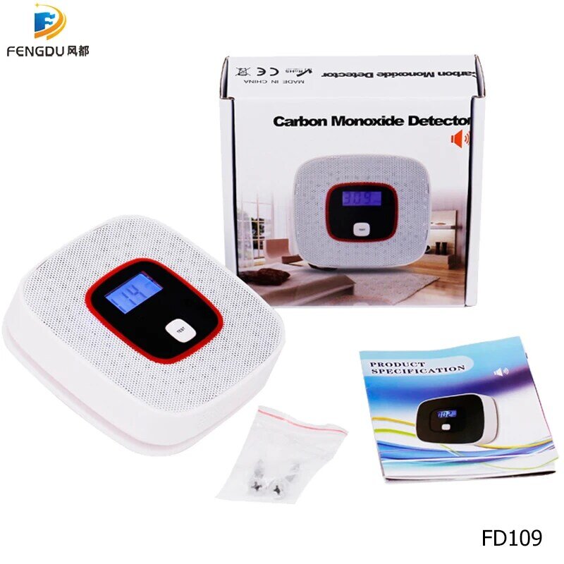 Detector de CO con pantalla LCD, Sensor de alarma de monóxido de carbono, probador de Gas de intoxicación, Detector de advertencia de voz humana para sistema de alarma