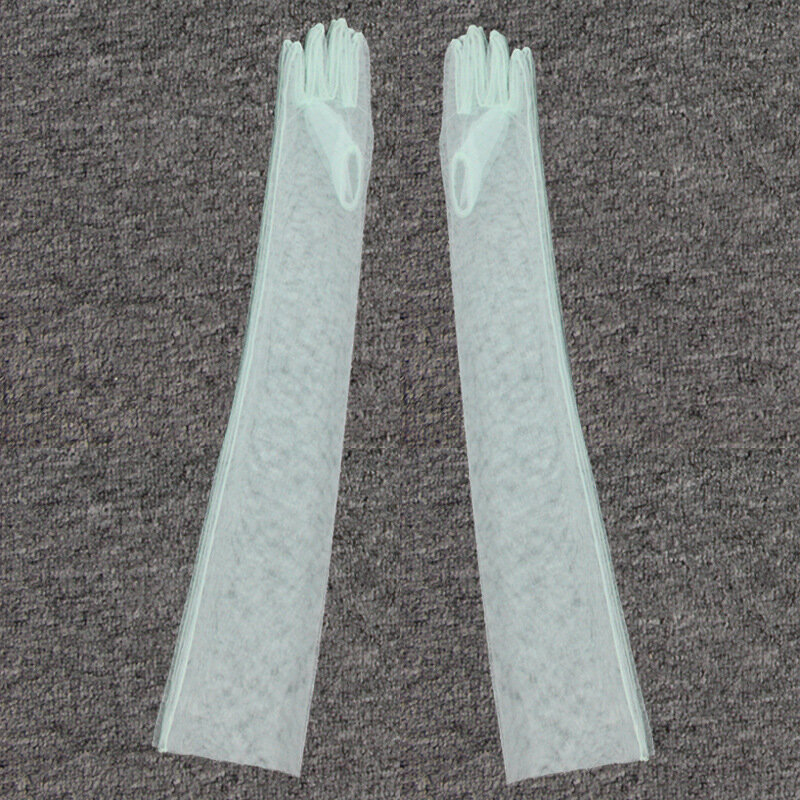 JaneVini Simple Tulle Wedding Gloves for Women Sexy Sheer Long Full Finger Bridal Gloves Bride Elbow Length Brauthandschuhe 2019