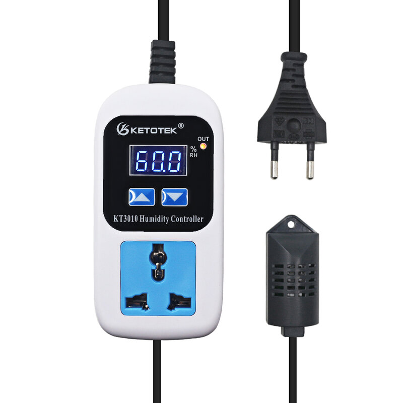 KT3010 Humidity Controller Outlet 110V220V 10A Direct Output Hygrometer Humidity Control Switch Humidity sensor 0~99%RH Blue LED