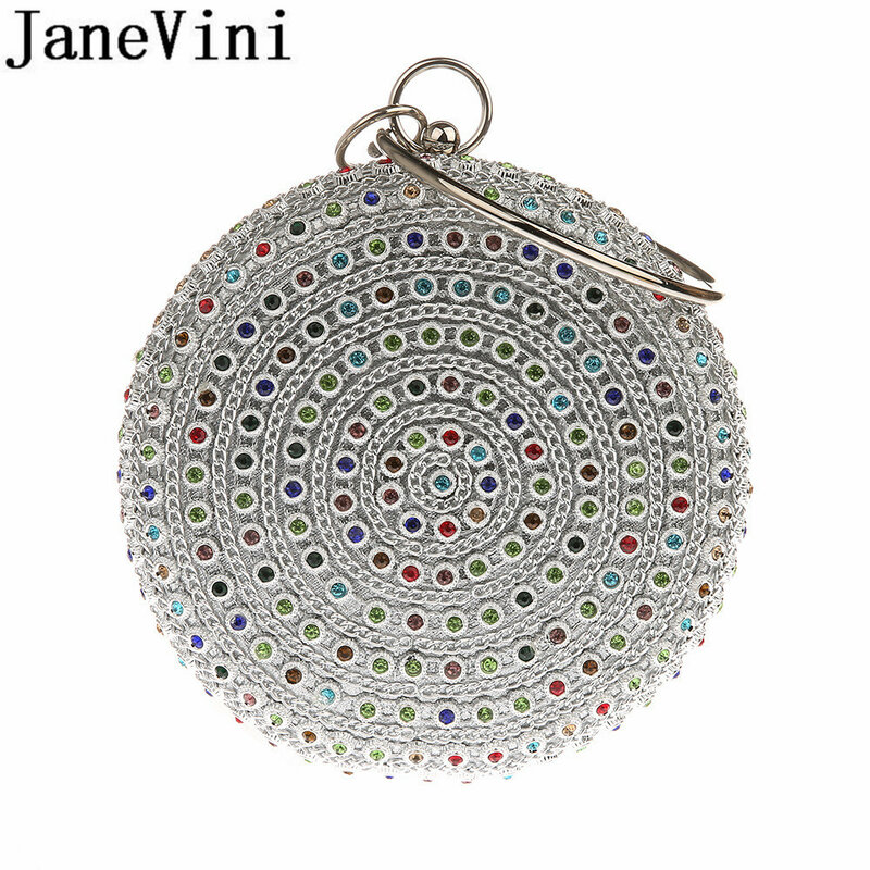 JaneVini-Bolso de mano con cuentas de colores para mujer, bolsa de mano con cadena redonda dorada, Boutique, para cóctel, boda y fiesta, de Metal, color negro